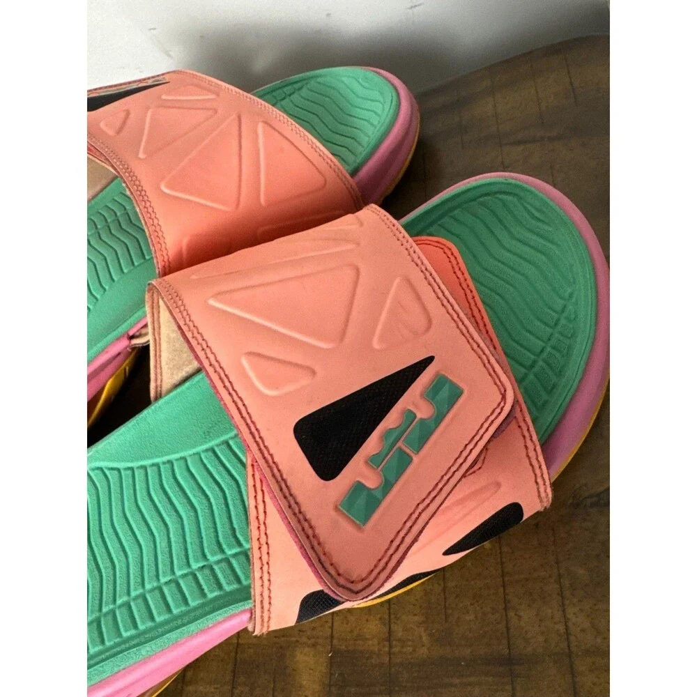 Nike LeBron Air Max Slides Men’s Sz 9.5-10 Pink Green Basketball Sandals